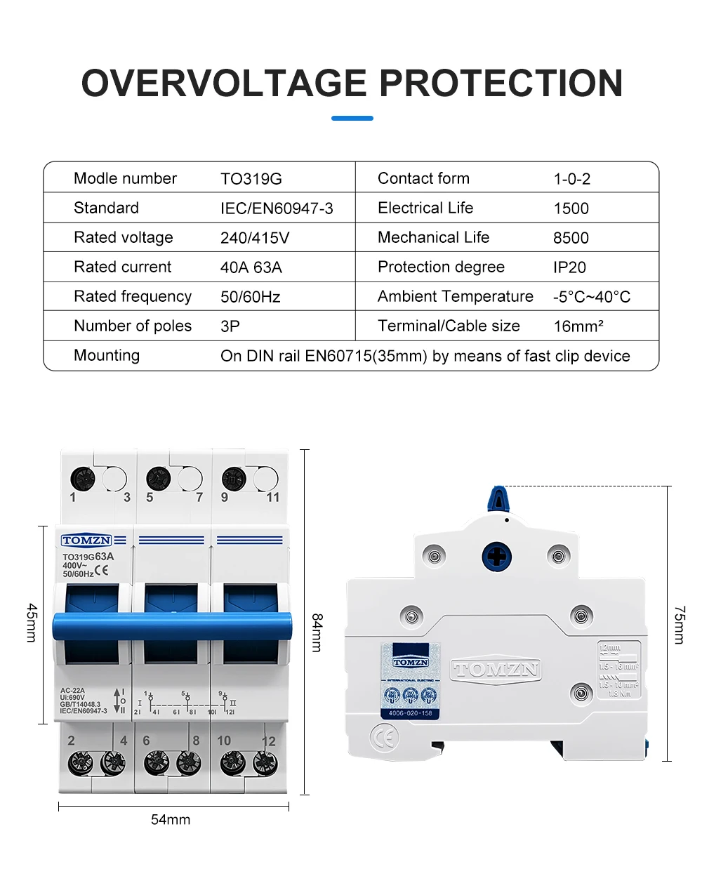 TOMZN 3P 380V AC 40A 63A MTS Manueller Doppelstrom-Umschalter mit Verriegelungsschutzschalter – Detail 10