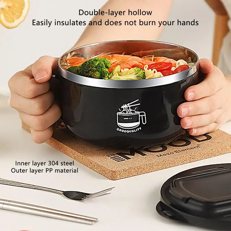 Ramen Noodle Bowl Instant Noodle Bowl with Lid and Handle Portable Soup Bowl with Handle Ramen Cooker Dishwasher Safe for