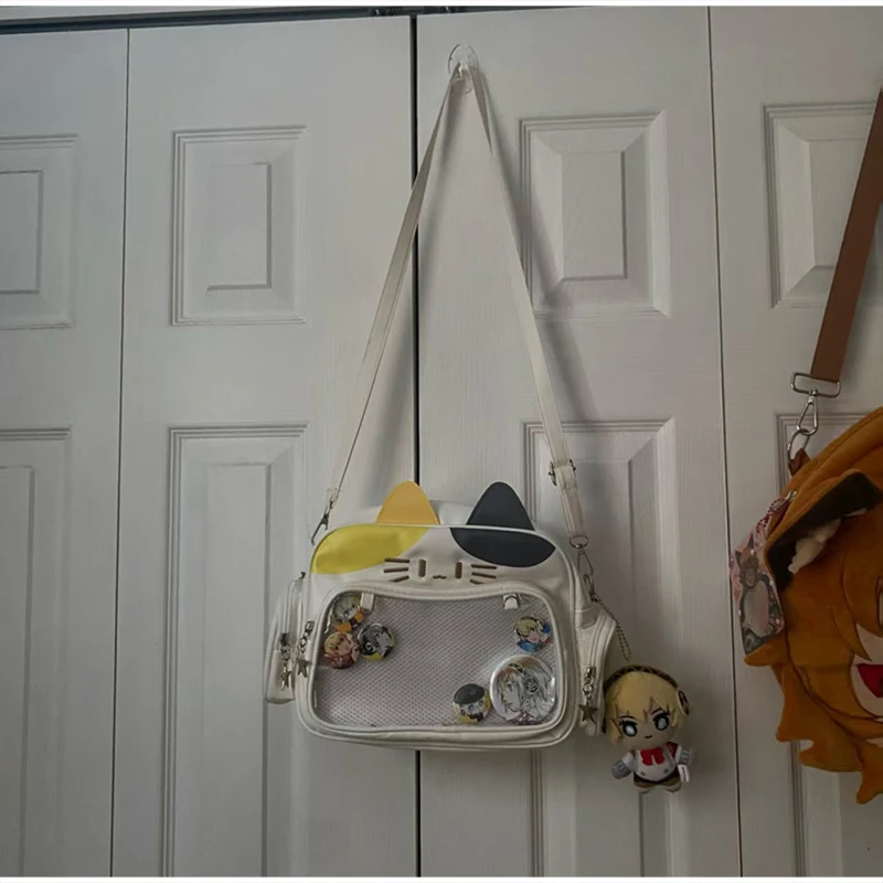 Umhängetasche, Katzenförmige Ita-Tasche mit transparentem Sichtfenster für Abzeichen, Pins und Puppen, leichte, niedliche Mode-Rucksäcke – Detail 5