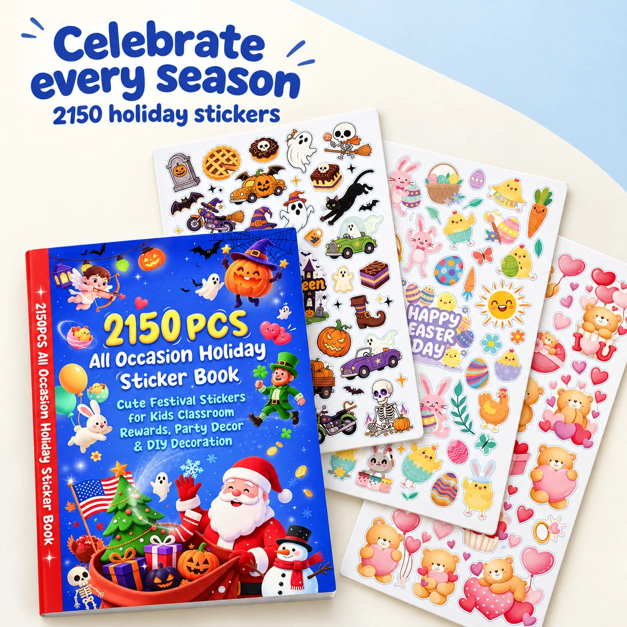 Festive Sticker Books for Scrapbooking, Planners and Handicraft Making, for Christmas, Halloween and Valentine's Day Decoration