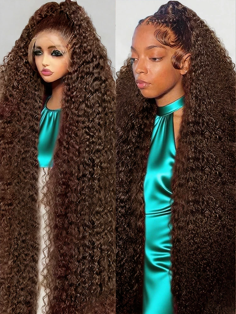 250% chocolat brun vague profonde dentelle avant perruque 30 40 pouces couleur 13x6 Hd dentelle frontale perruque eau bouclés perruques cheveux humains pour les femmes