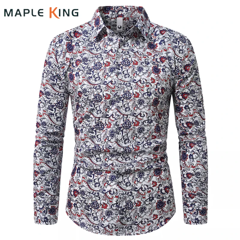 Vintage Clothes Paisley Floral Print Shirts for Men 100% Cotton Long Sleeve Plus Size 6XL Mens Button Up Party Top Social Shirt