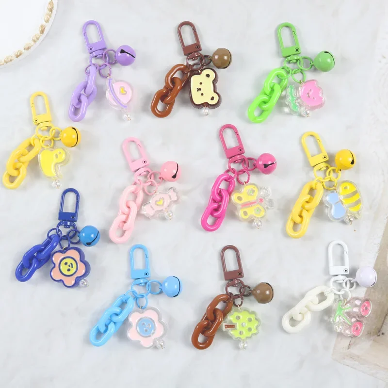 Cute Animal Keychain Pendant Creatively Paired With Colorful Open Loop Chain Student Bag Headphone Cover Decoration Car Keychain