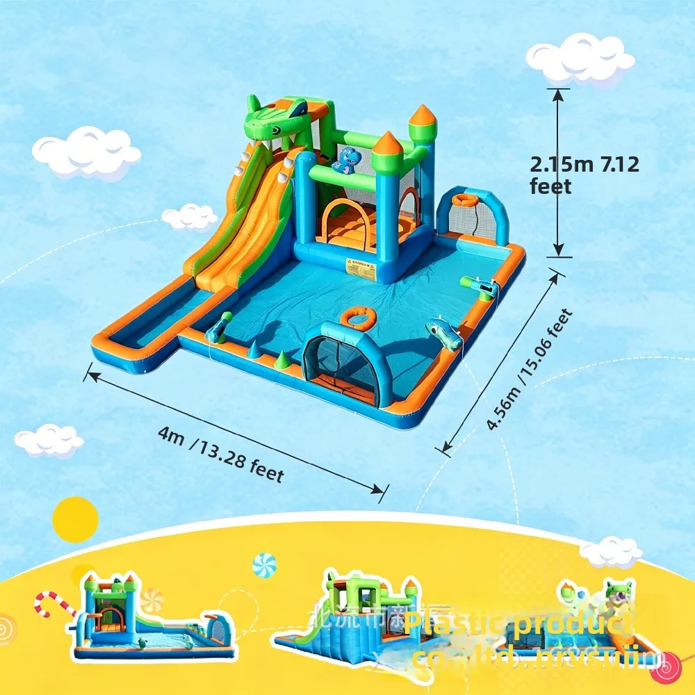 Dinosaur Soccer Bounce House Inflatable Jumping Castle with Water Slide for Kids Indoor Outdoor Backyard Play toys with blower