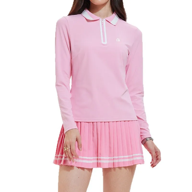 Golf Clothing Autumn and Winter Women's Polo Shirt Lapel Long-sleeved Version of Simple Jersey Slim-fitting Clothing Tennis Set