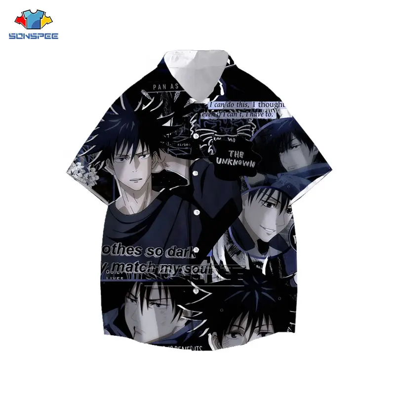 Hawaiian Shirt Anime Print Jujutsu Kaisen New Men Women Summer Beach Oversized Casual Harajuku Popular Short Sleeve Shirts Tops