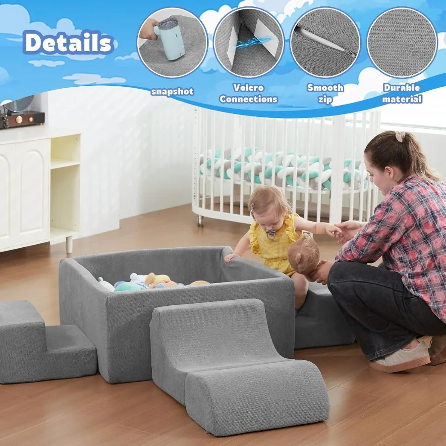 ソフトフォームクライミングブロックとボールピット6個入り幼児用クライミングおもちゃ屋内グレーソフトプレイクライミング幼児用ハイハイ用滑り台