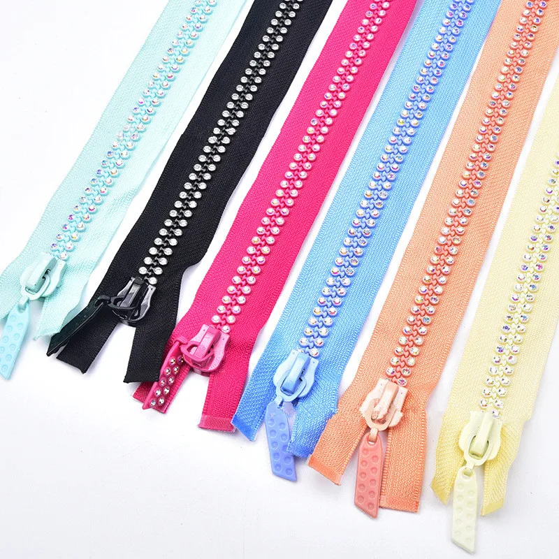 10# 1/2pcs 60cm fashion A Rhinestone Zipper Lightning Shiny diamond Zippers Open-End For Sewing DIY Jacket bag Coat Accessorise