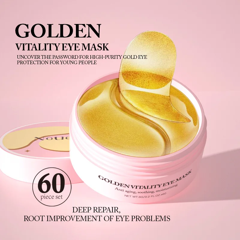 60Pcs/Box Gold Collagen Vitality Eye Mask Crystal Moisturizing Gel Eye Mask Anti Wrinkle Eye Patches + Specialized Spoon