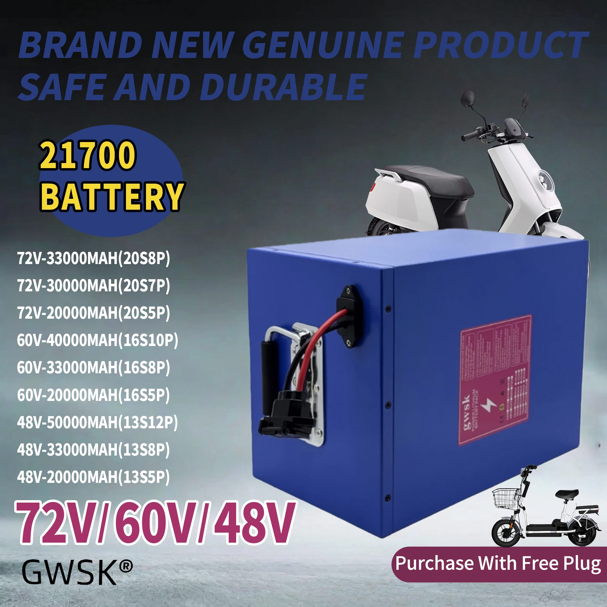 

21700 lithium battery, new full capacity 72V/60V/48V, suitable for tricycles, built-in BMS, suitable for 3000W+BMS