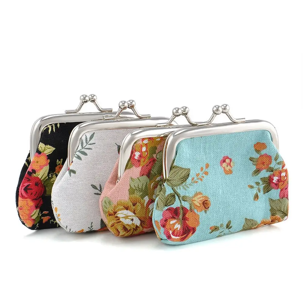 Regalo floral mini vintage flor cerrojo titular de la tarjeta de crédito pequeña cartera monedero bolso de mano