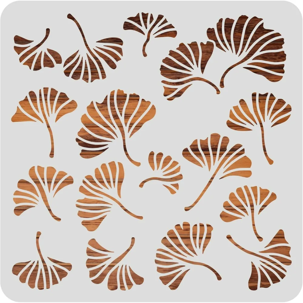 Ginkgo Leaves Drawing Stencils, 12x12inch Autumn Tree Leaf Painting Templates for Scrapbooking, Fabric, Floor Furniture, Wall