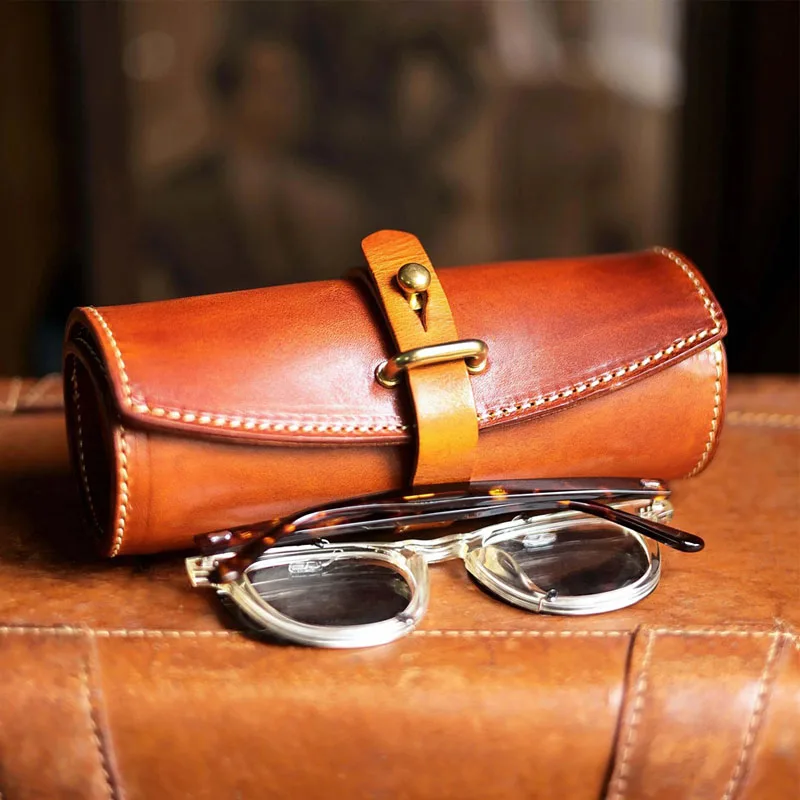

Italian Cowhide High-End Handmade Retro Anti-pressure Large Capacity Glasses Case ,Sunglasses Stationery Storage Bag