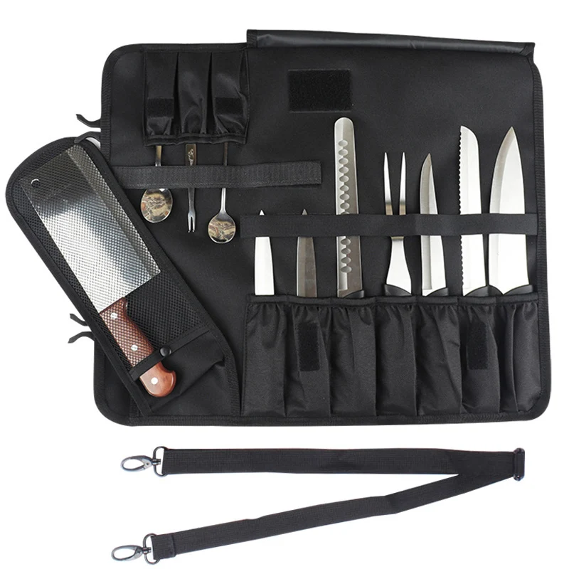 16 Slot Foldable Durable Chef Knife Bag Picnic Party Work Kitchen Knife Slicing Cleaver Paring Carrying Case Storage Pocket Tool