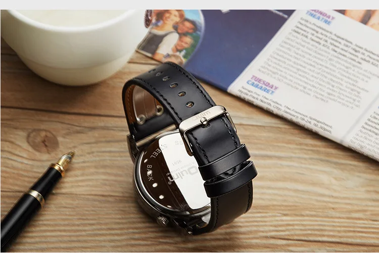 OULM 9591 Men's Watch Fashion Trend Dual Time Zone Personalized Unique Black Brown Sports Quartz Wristwatch for Male