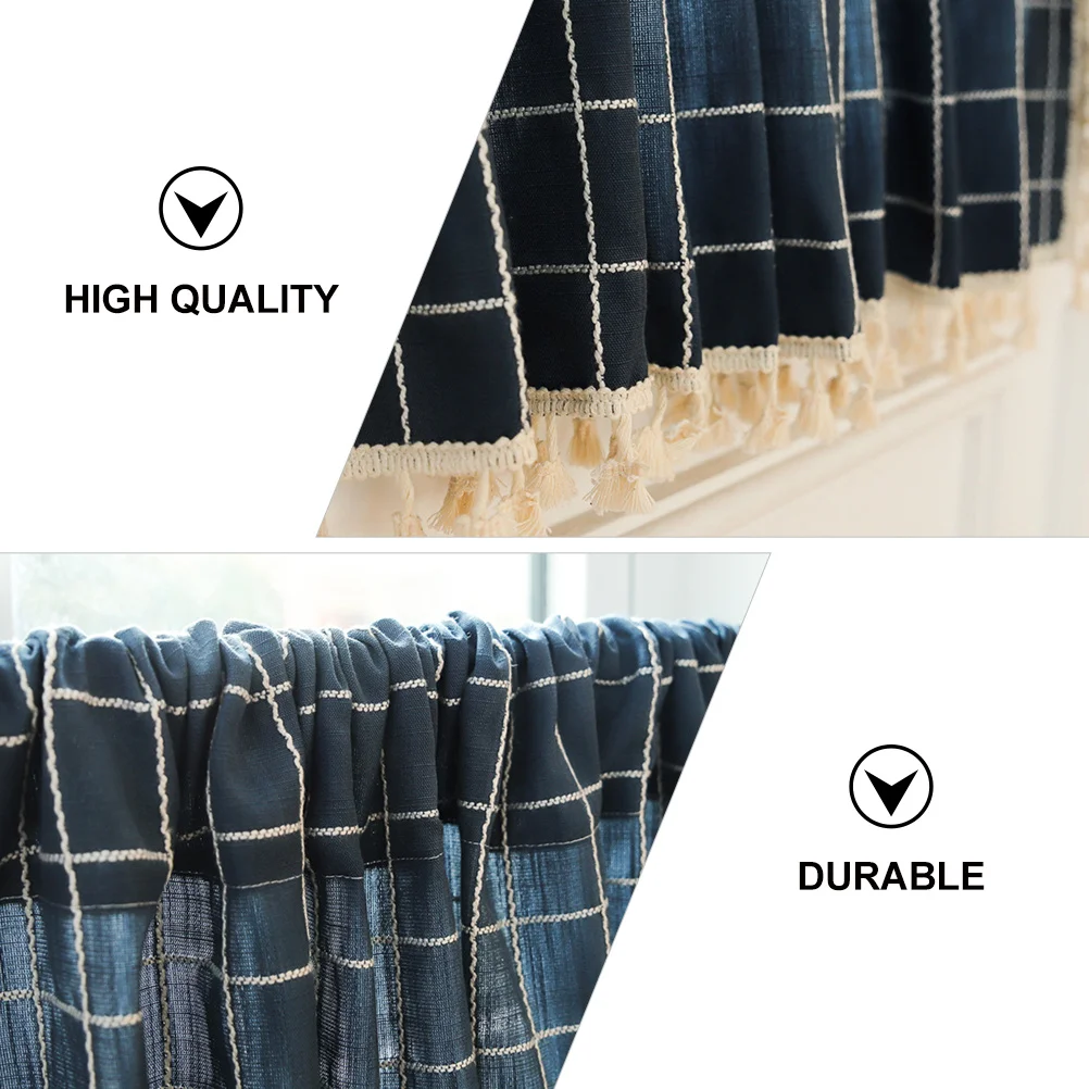 

Cotton Linen Partition Curtain Fringed Lace Edges Creative Lattice Pattern Bedroom Window Plaid Hanging Curtain