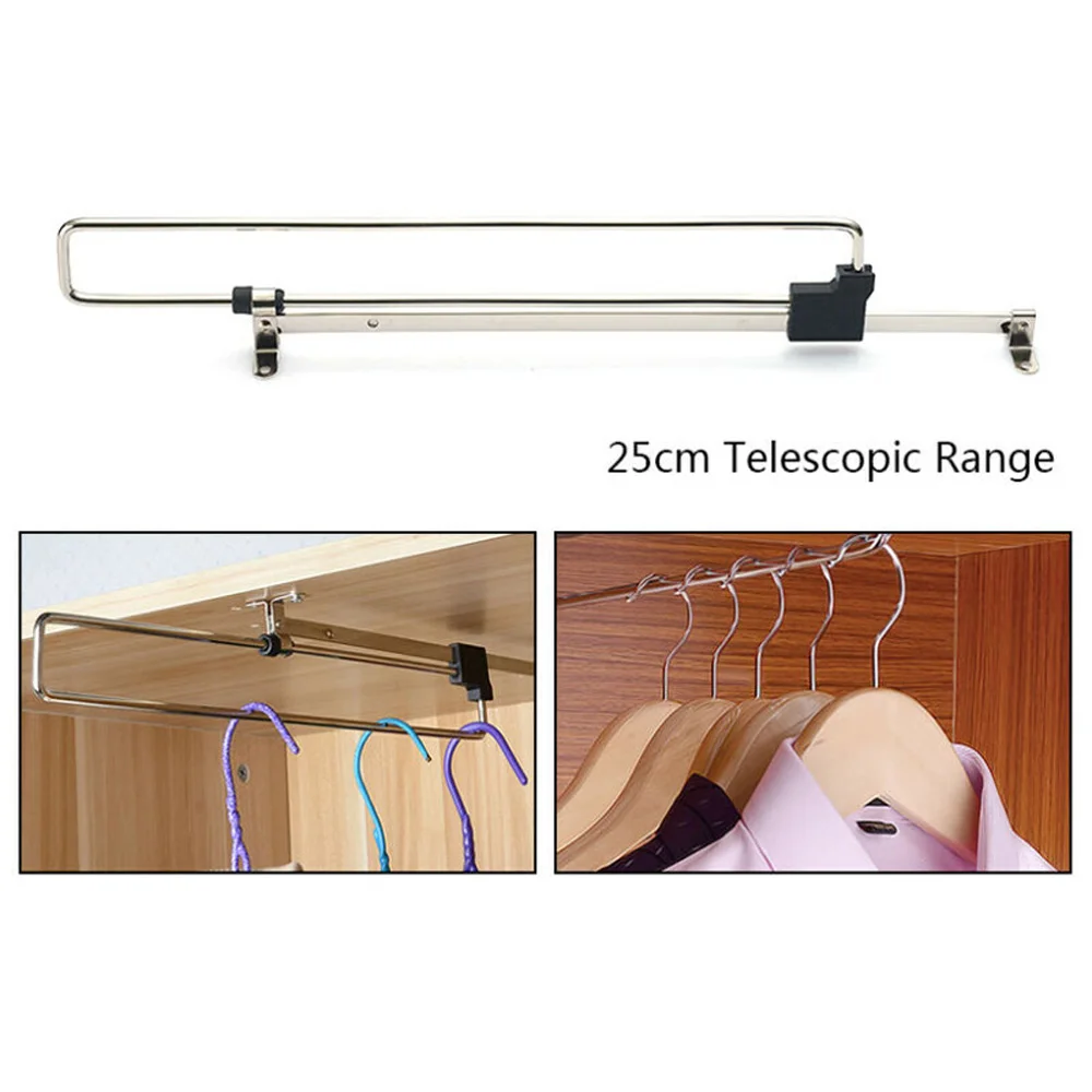 Extending Pull Out Clothes Hanger Rail Rack Storage Holder Organizer with Sliding Bars for Wardrobes and Cabinets