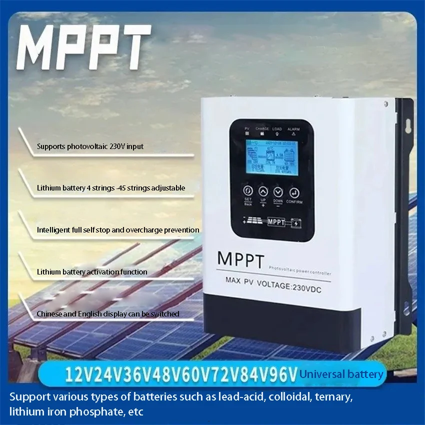 

Универсальный интеллектуальный контроллер заряда солнечных батарей MPPT 100A 150V для 12V 24V 48V, 230V, фотоэлектрический зарядный контроллер