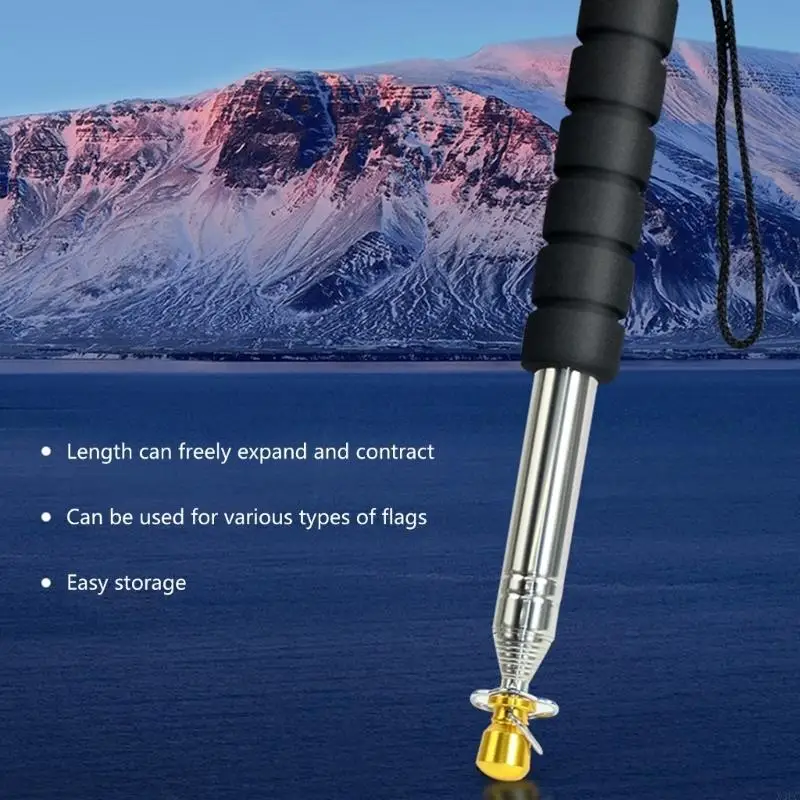 Foldable Retractable Flagpole Includes 8 Clip Stainless Steel Softable Grip Handle Secure Lanyard For Teachers Guides X3UC