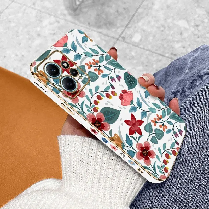 Safflower Flower Luxury Plating Phone Case For Xiaomi Redmi Note 11 Pro Plus 10 Pro 11 11S 12Pro Plus 12 9S 8 Pro Cover