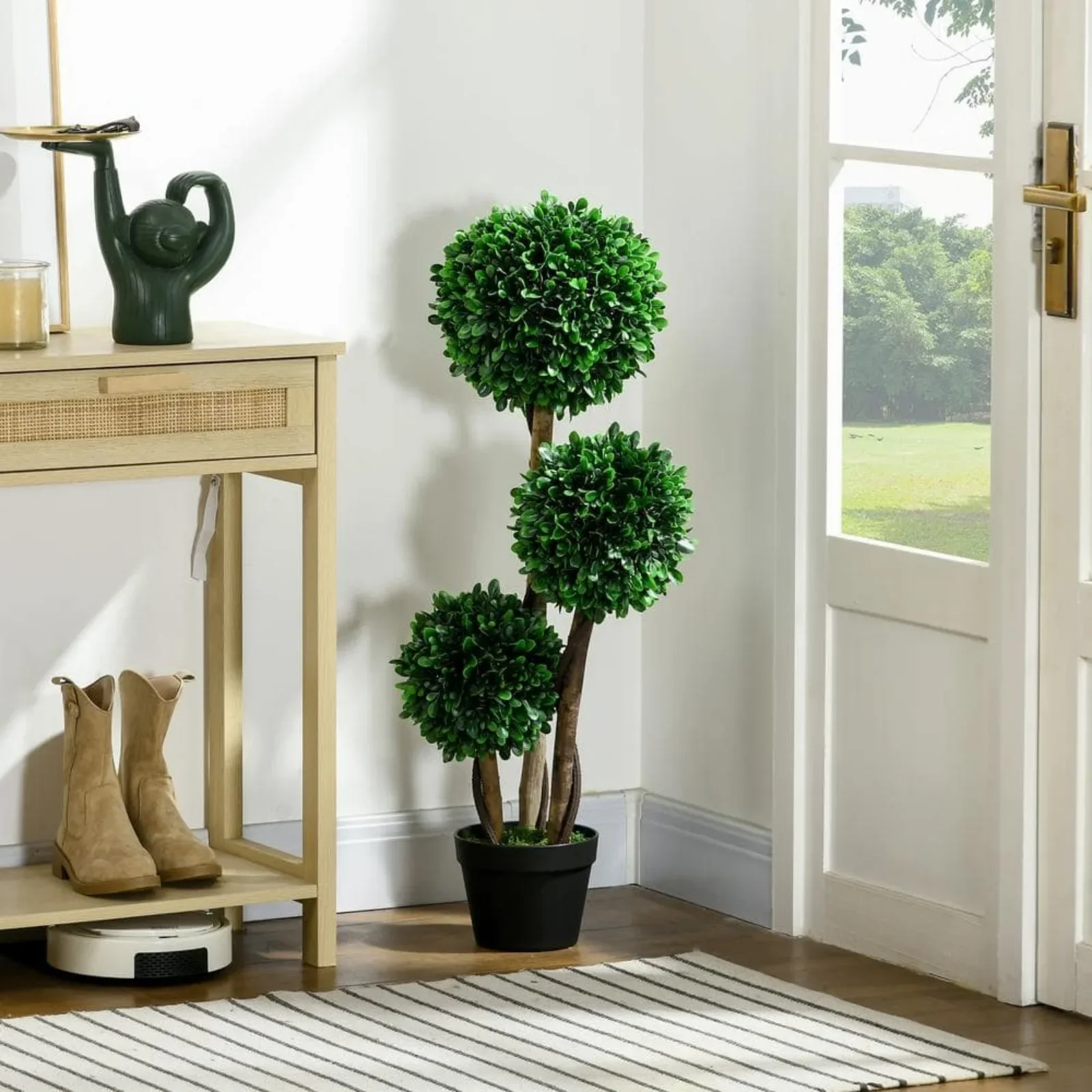

#For 3 ft. /35.5 in. Artificial 3 Ball Boxwood Topiary Tree Pot, Indoor Outdoor Fake Plant for Home Office, Living Room Decor