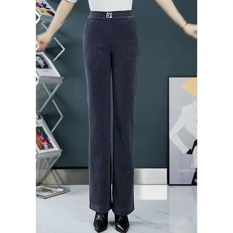 Women Autumn Winter Fleece Simplicity Solid Color High Waist Appear Thin Wide Leg Women Clothes Casual All-match Warm Trousers