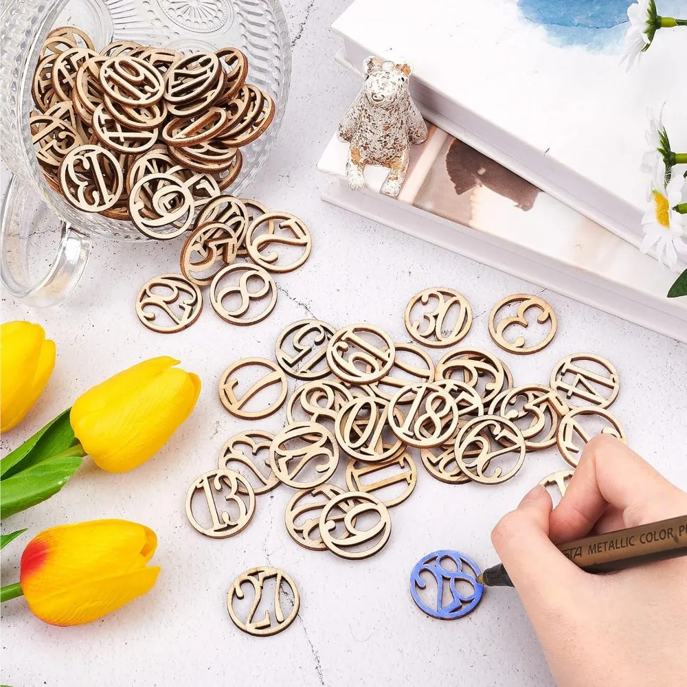 Number Wooden Calendar 1-30 Christmas Countdown Advent Calendar Wooden Number Pendants for Christmas Tree Decoration DIY Crafts