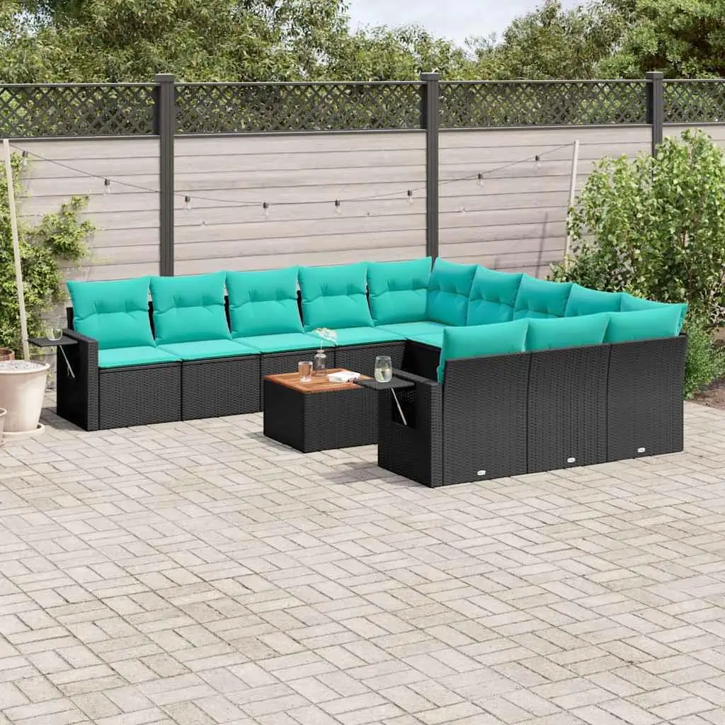 

Stylish 12 Piece Outdoor Patio Sofa Set with Cushions Weather Resistant Black Poly Rattan Furniture