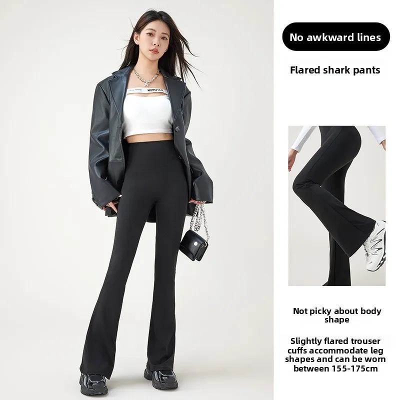 

High Waist Bell Bot Yoga Pants Women's Summer Thin Ice Silk Micro Flared ark Pants Long Trousers Nylon Fabric Folded