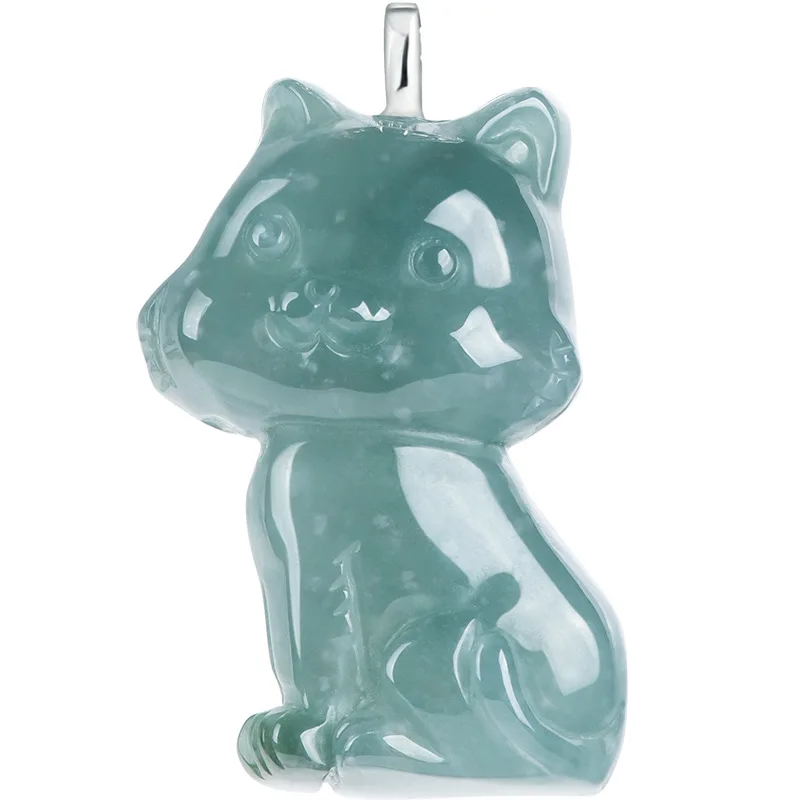 Echte natürliche A Jadeit Blau Wasser Stereoskopische Katze Cartoon Anhänger Eis Gepflanzt Jade Männer Geschenke Frauen Nette Charms Schmuck