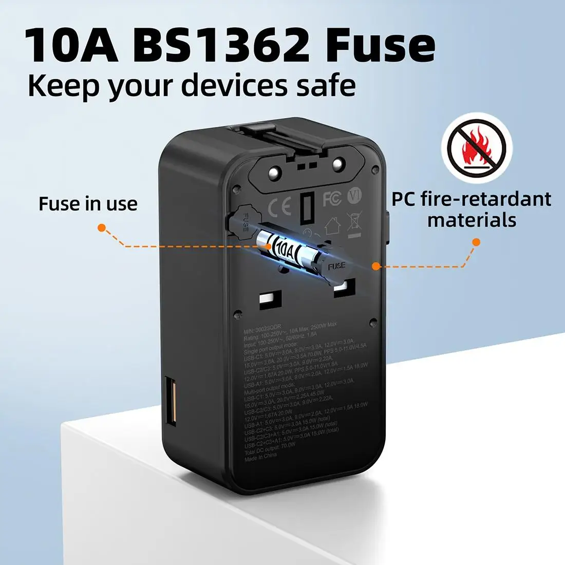 70W Universal Travel Adapter, International Plug Converter with 3 USB-C & 1 USB-A Ports for US EU UK AU Global Travel Charging