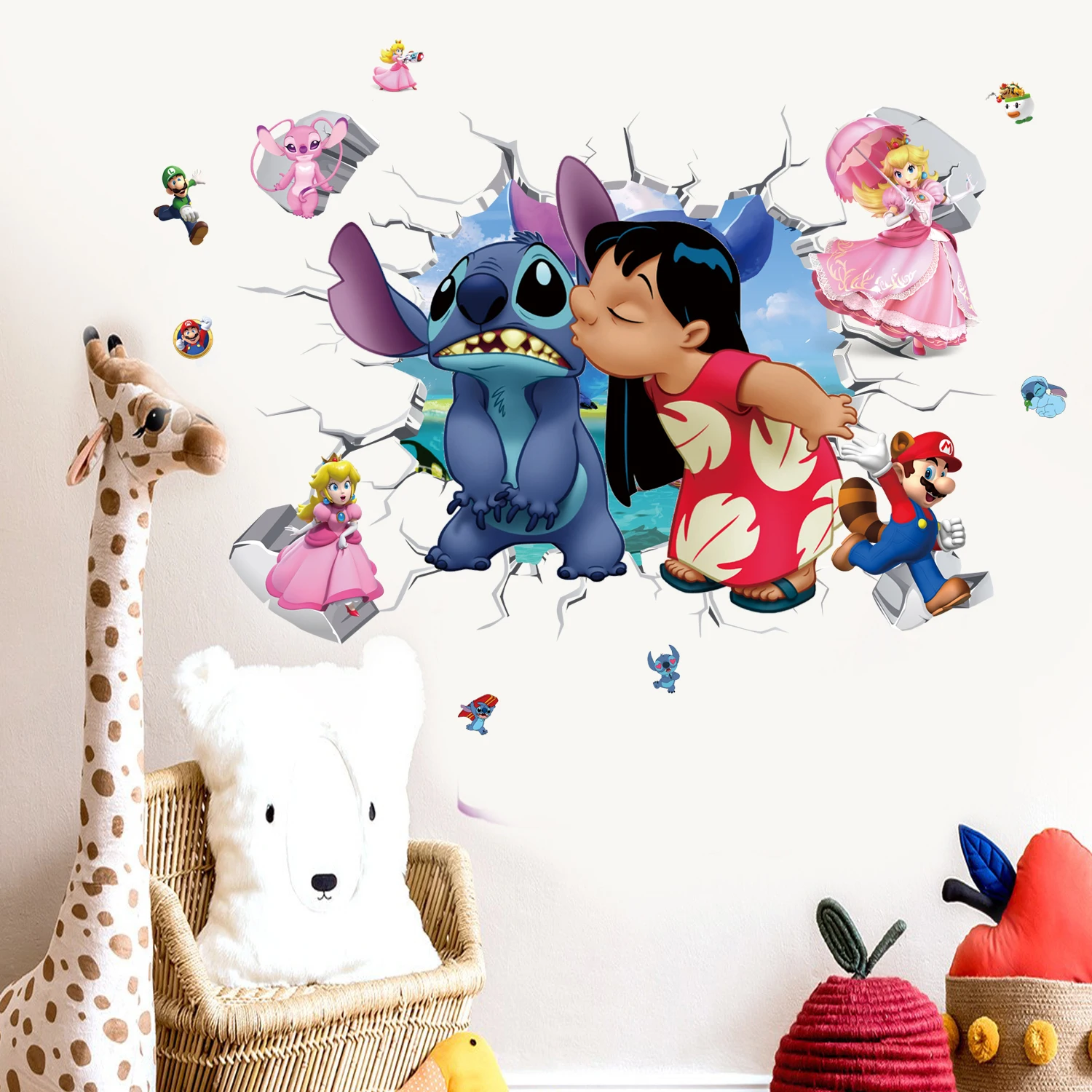 Cartoon Lilo & Stitch Movie Wall Stickers For Kid's Room Kindergarten Living Room Bedroom PVC Wall Decoration Animated Poster