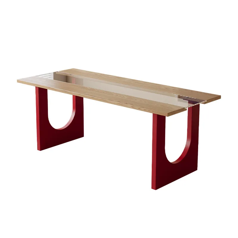 

Medieval Bauhaus dining table Solid wood household small apartment Glass square desk