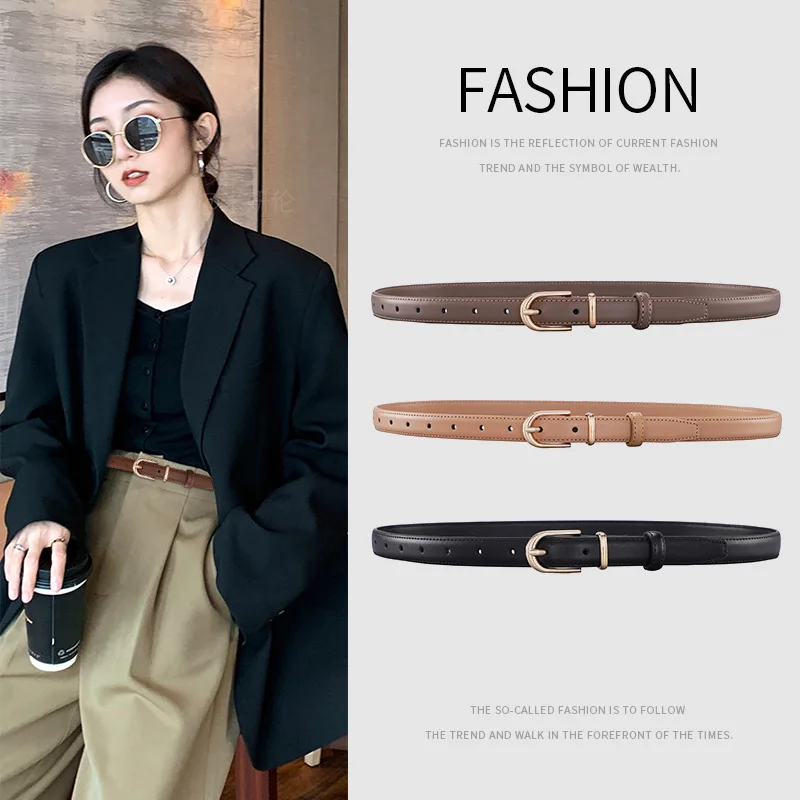 Women's Alloy Pin Buckle Two-layer Cowhide Light Luxury Belt, Versatile Premium Minimalist Belt for Suits and Jeans