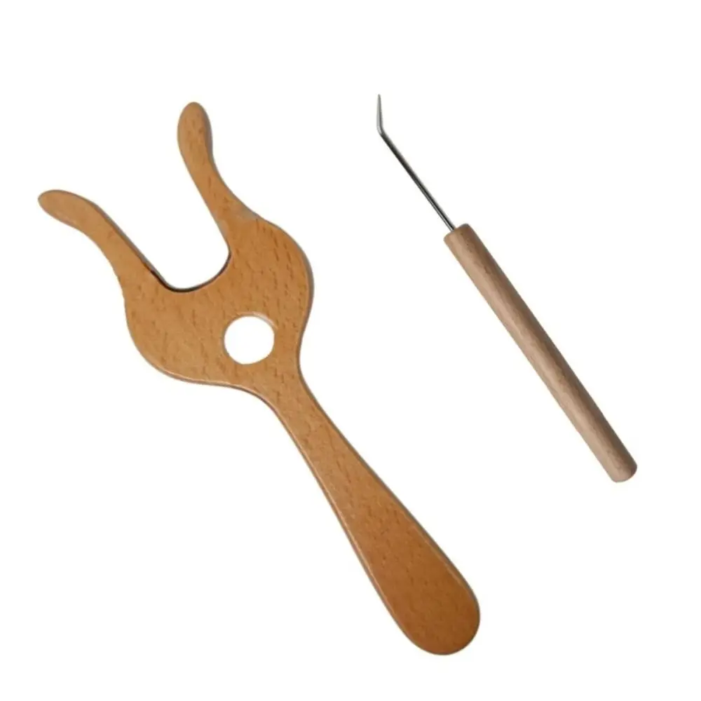 Handmade Wooden Knitting Fork Bent Tip Needle Widely Use Weaving Making Set Ergonomic Handle Multi-functional Cord Braiding Tool