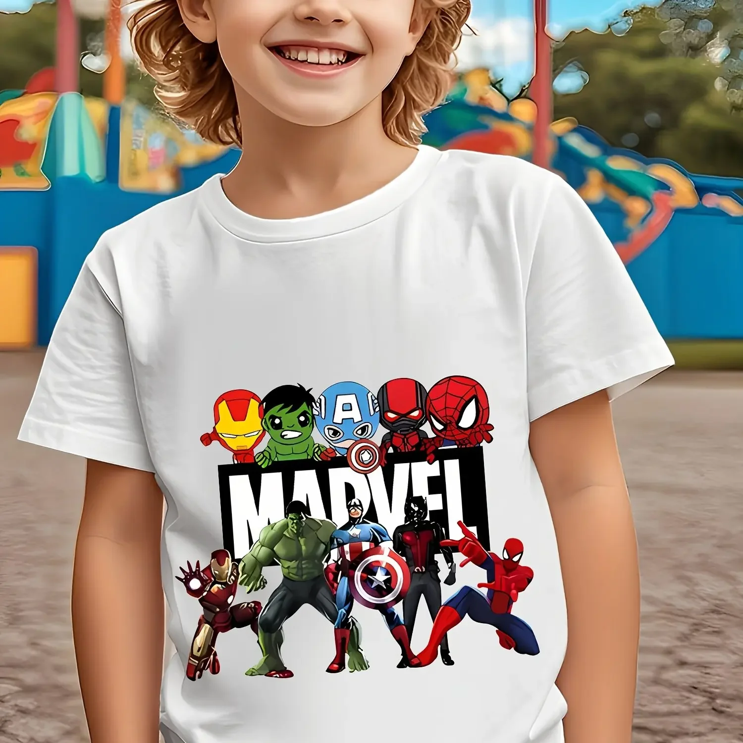 Marvel Avengers  Summer Favorites for Boys and GirlsT Shirt 3-12Y Multiple Superhero Print Soft Breathable Cotton2026 Casual Tee