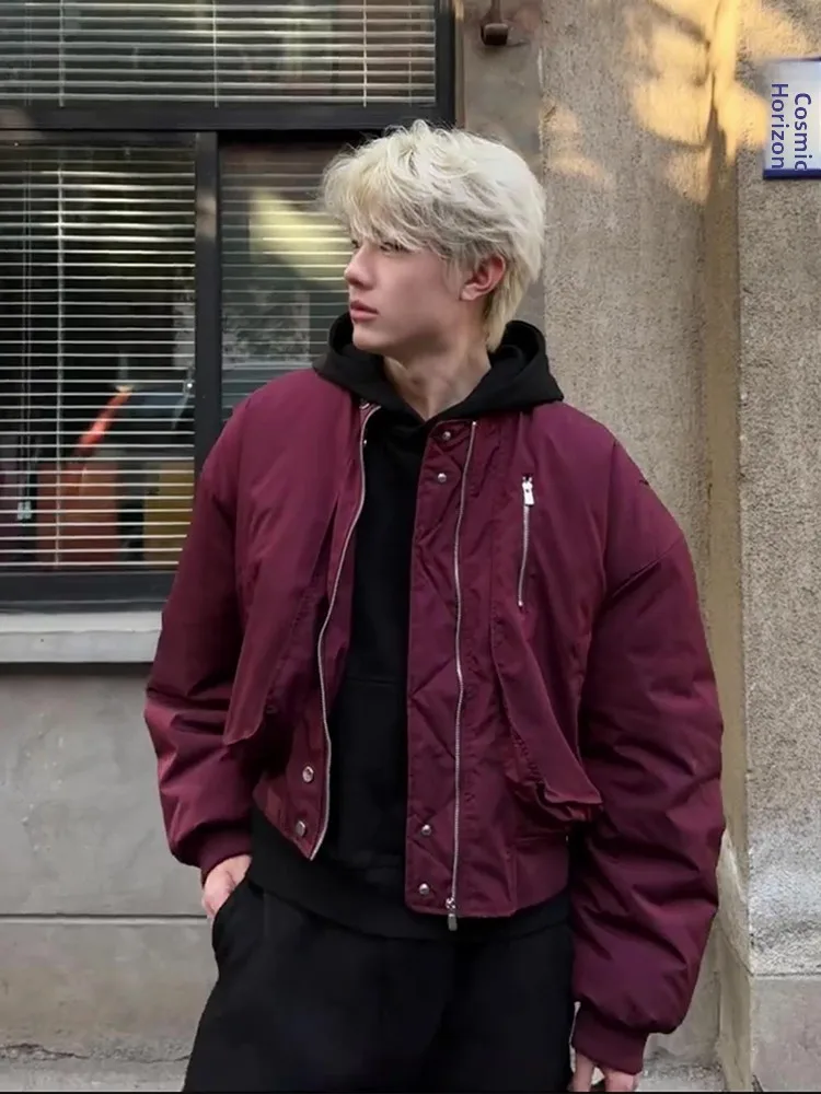 

Ankang Red American Sle Flight Jaet Cotton Coat Men's Winter Thiened Cotton Outerwear Bomber ort Baseball Suit
