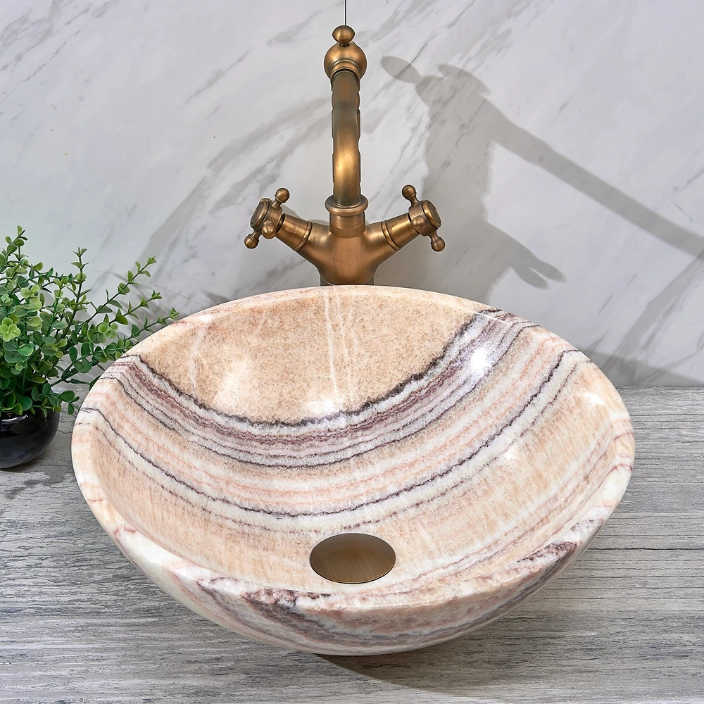 

%r Modern Nl Purple Jade Stone Wash Basin Luxury Marble Round Stripe Onyx Washbasin Tray for Bathroom and Outdoor Decoration