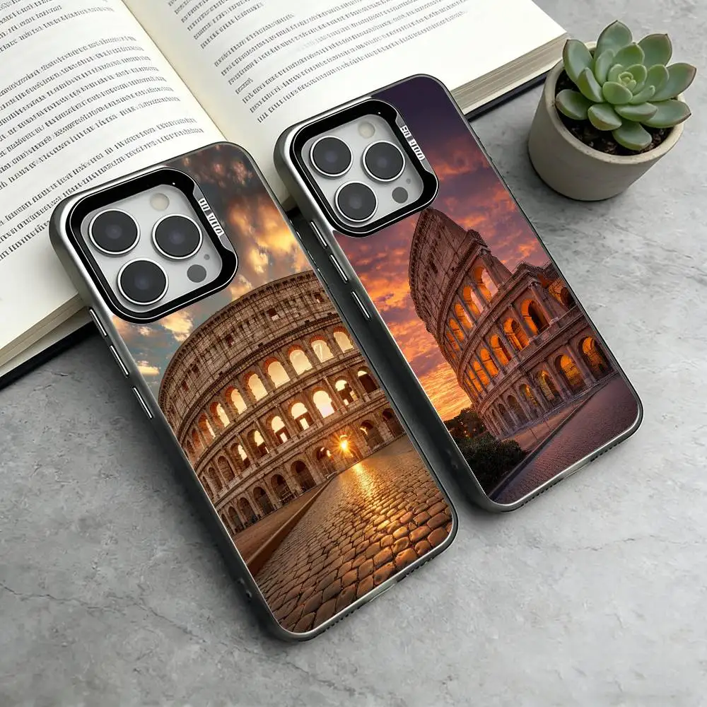 

The Colosseum, Rome Phone Case For iPhone 17,16,15,14,13,12,11 Plus,Pro Max,XS,Colored Silver Plated Inside Cover