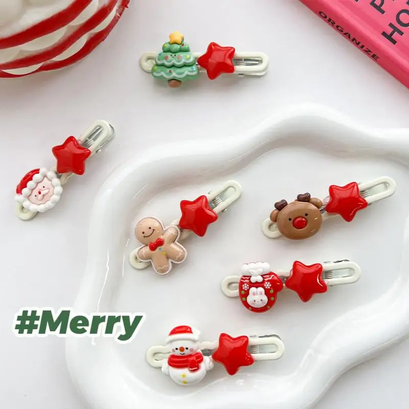 Cartoon Christmas Tree Santa Hair Clips For Kids Elk Cute Bell Hairpins Hair Accessories Christmas Gift Wholesale