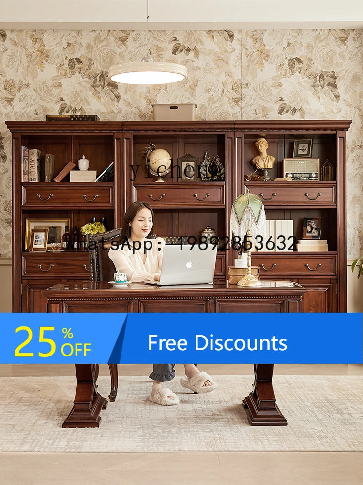

neoclassical gold silk teak all solid wood bookcase combination bookcase study storage background cabinet