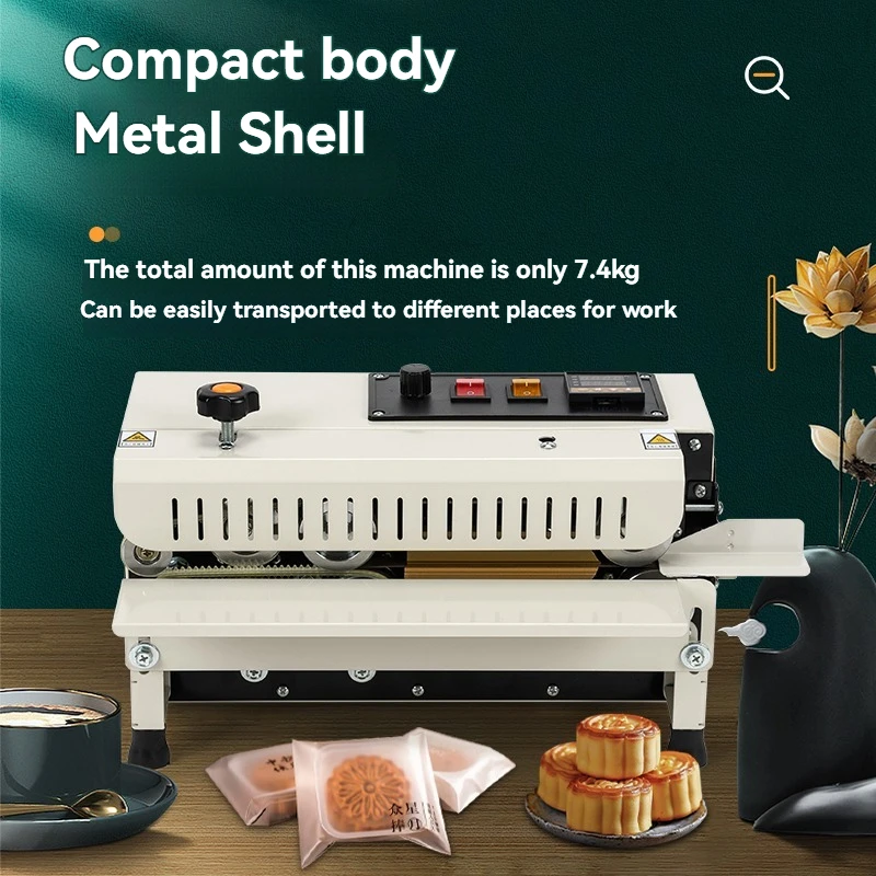 

Auto Continuous Bag Band Sealing Machine 6-12mm Horizontal Band Sealer Date Printing 220V/110V