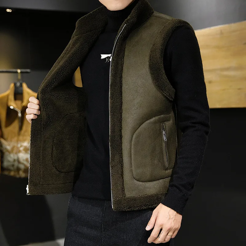 Winter Lamb Wool Vests Men Warm Coat Fashion Casual Thick Stand Collar Sleeveless Jacket Can Be Worn On Both Sides Waistcoat Man 17 S44b27d76f5ad48f98eb47eed085b1534s