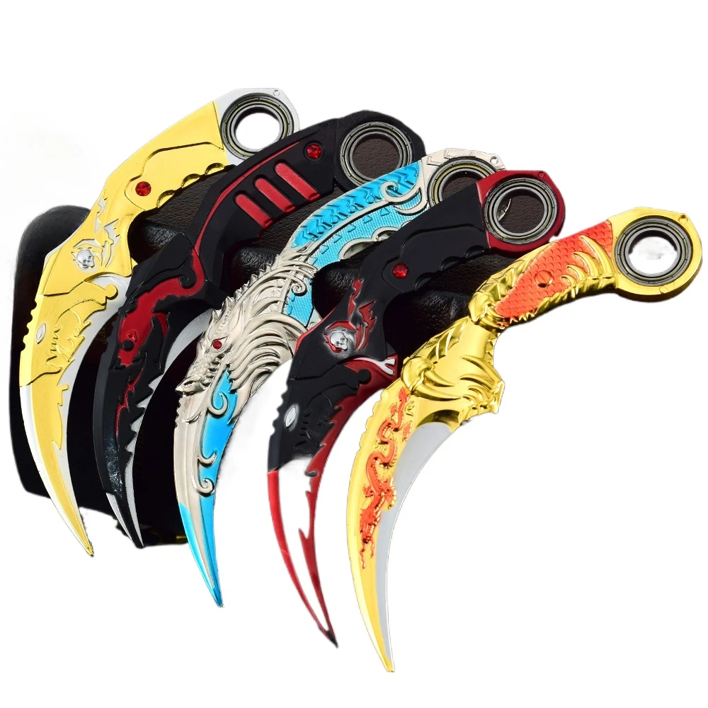 17CM Karambit Game Leven en Dood Perifere Wapen Donkere Maan Dubbele Doornen Metalen Model Mes Zwaard Ornament Geschenken Speelgoed voor Jongens