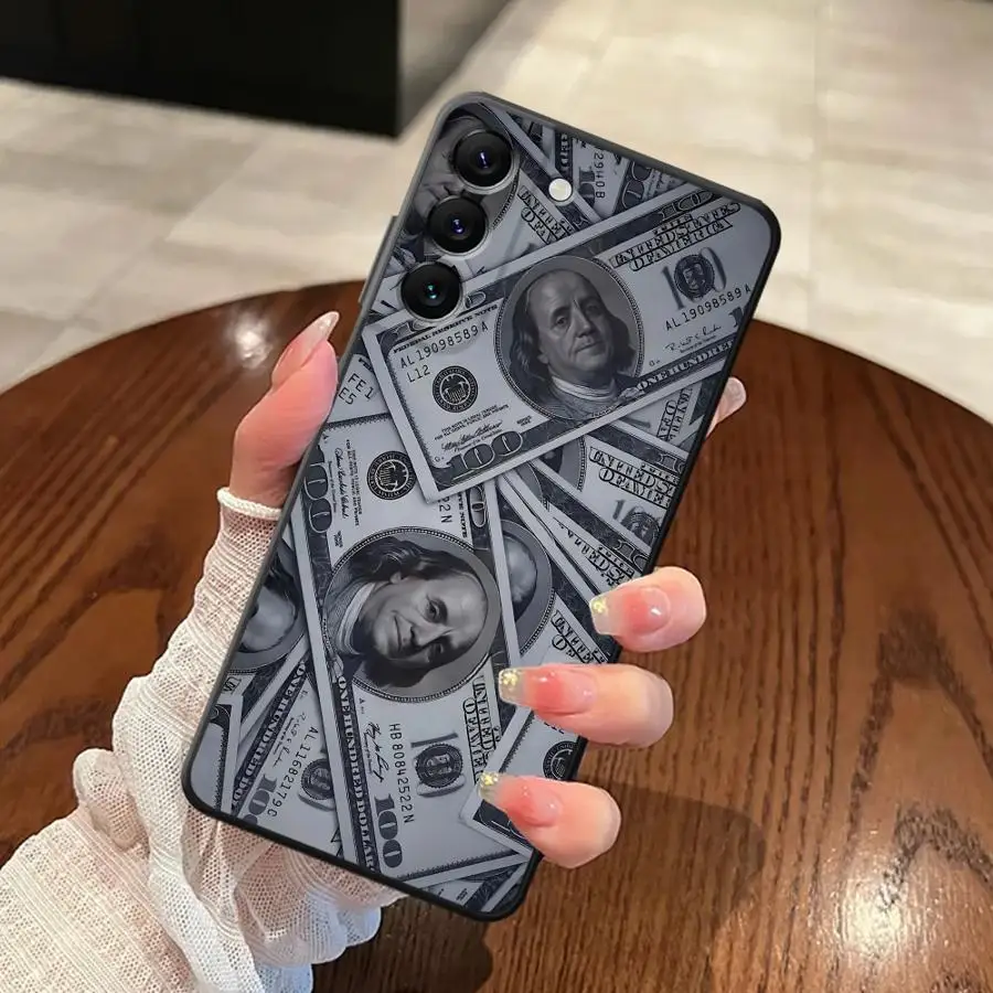 Pink Dollar Full Case for Samsung Galaxy A05 A06 A50 A70 A20 A13 A30 A15 A04 A10 A12 A40 A16 A17 Black Soft Phone Cover