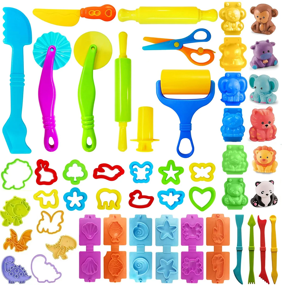Basic Dough Clay Tools Kits Modeling Accessories Animal Cutters Rolling Pin Safety Scissor Dough Extruder Rollers for Kids