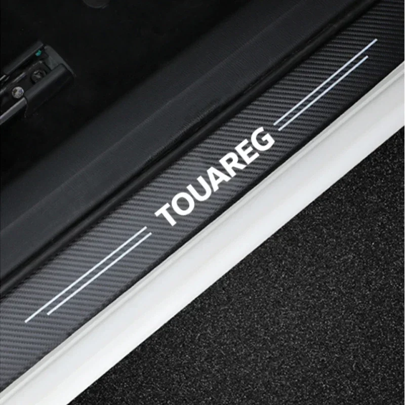 Carbon Fiber Car Door Threshold Sill Scuff Plate Decals Stickers Pedal Guards Strip for VW Touareg Badge Interior