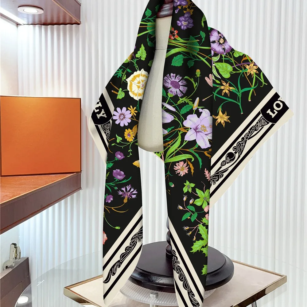 New 90cm Scarf Flower Printing Women's Twill Square Travel Decoration Shawl Sunscreen Fashion and Elegance Spring Autumn view 5
