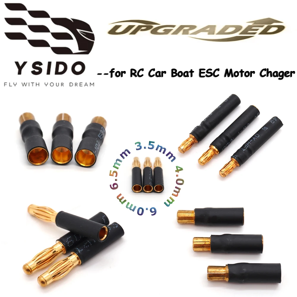 3 Stück/Set YSIDO 3,5mm 4,0mm 6,0mm 6,5mm Bullet-Stecker Bananenstecker Lötfreier Seitensteckverbinder für RC Auto Boot ESC Motor
