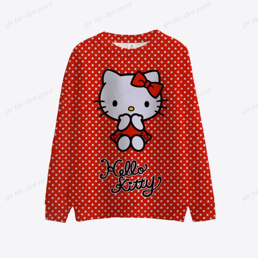 Japan Anime Hello Kitty Printed Womens Fall Clothing Long Sleeve Cartoon Casual Crewneck Sweatshirt Casual Pullover Blouse Tops